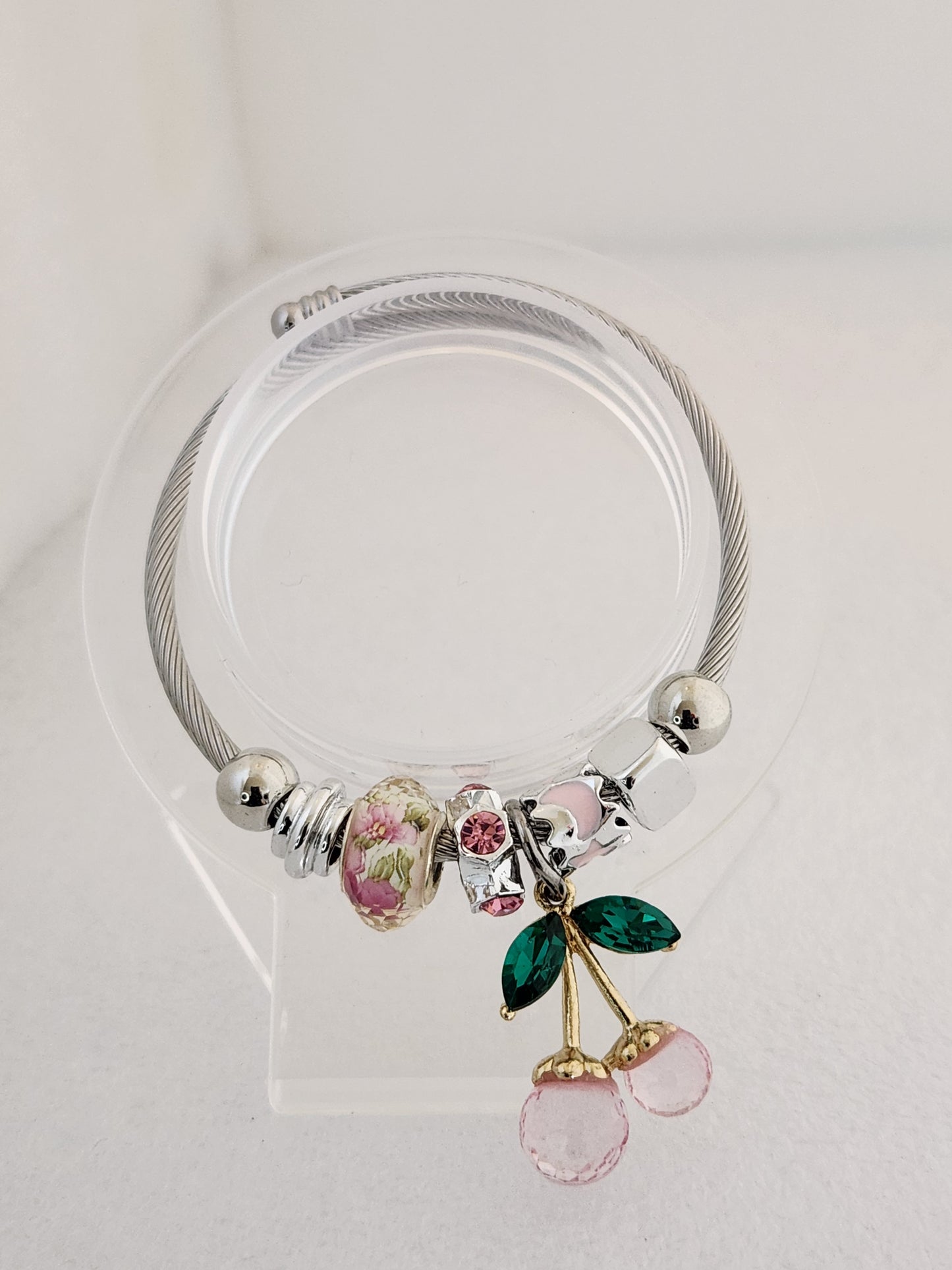 Pink Cherry Charm Bracelet